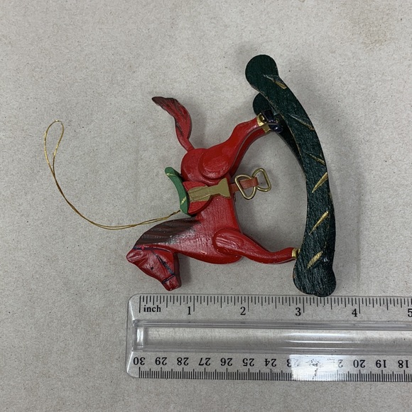 5 pc VINTAGE Christmas tree ornaments: Santa, rocking horse, and 3 round balls - Picture 9 of 17